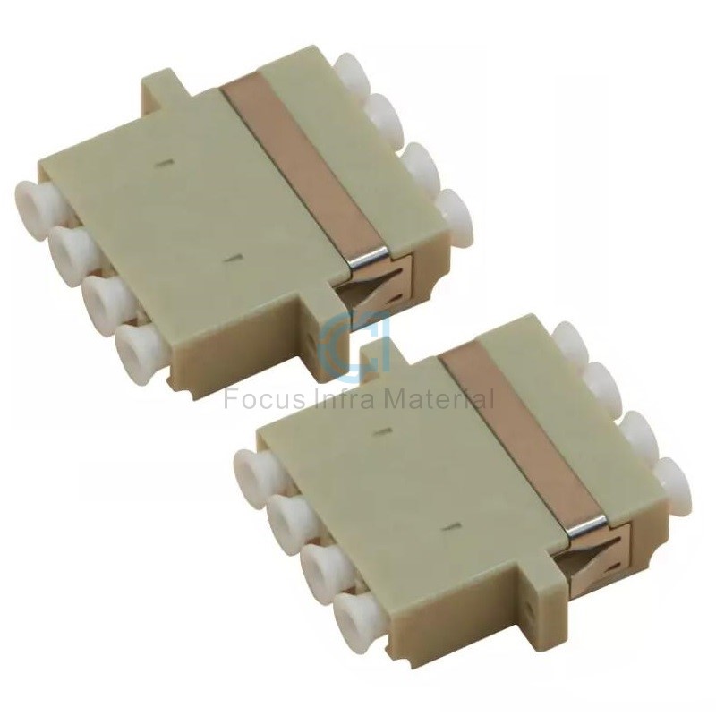 Fiber Optical Adapter FTTH Fiber Optic Connector LC PC Multimode Fiber Optic Coupler Fiber Adapter Quad Adapter with Flange Metal Clips